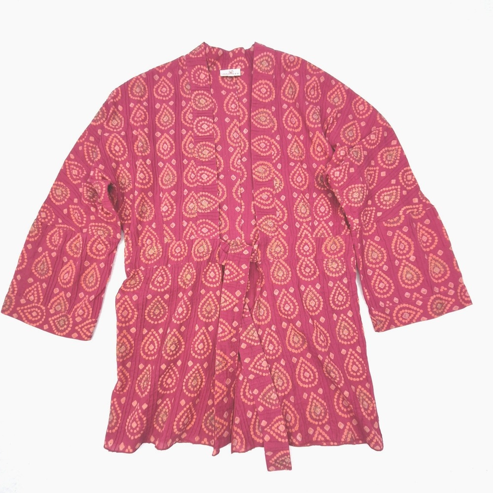 Anokhi Jacket Womens Small/Medium Pink Paisley Block Print Cotton Boho Kimono